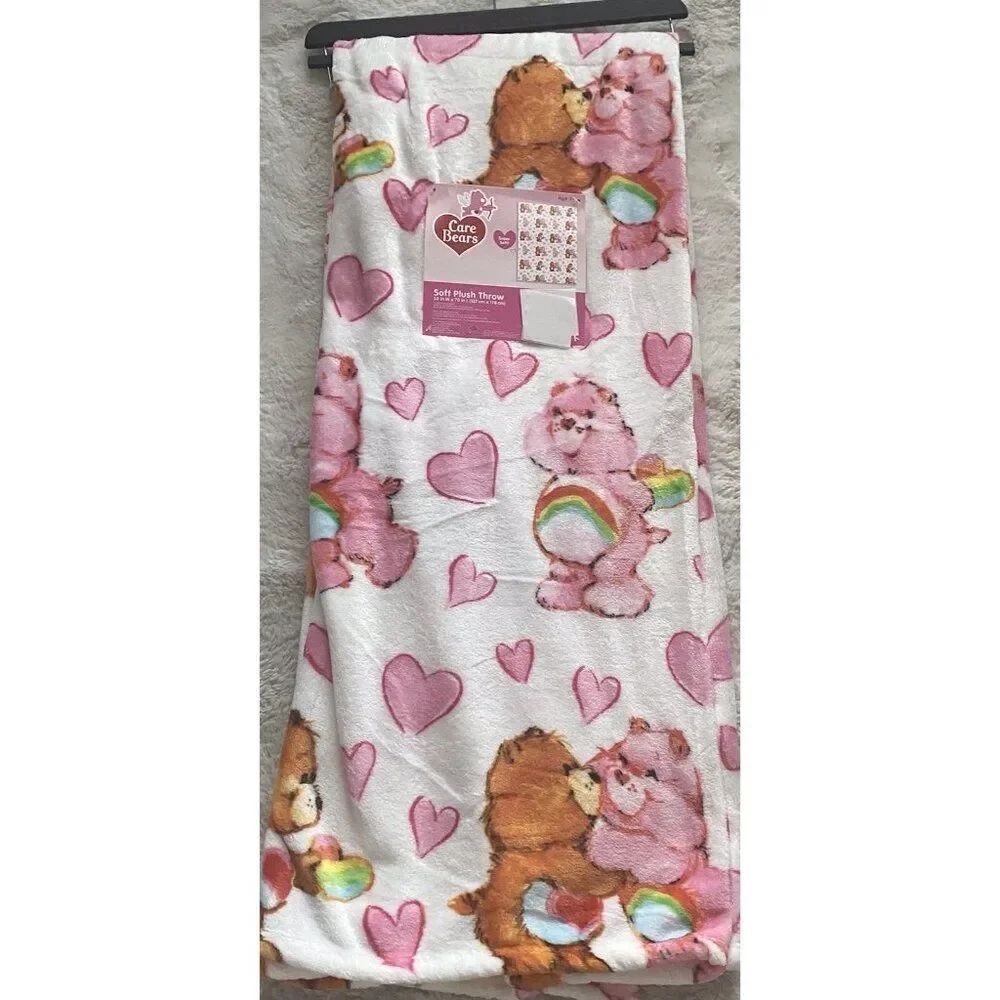 Care Bears Soft Plush Throw Blanket 50 X 70” Kisses Hearts Love‎ Valentines NEW